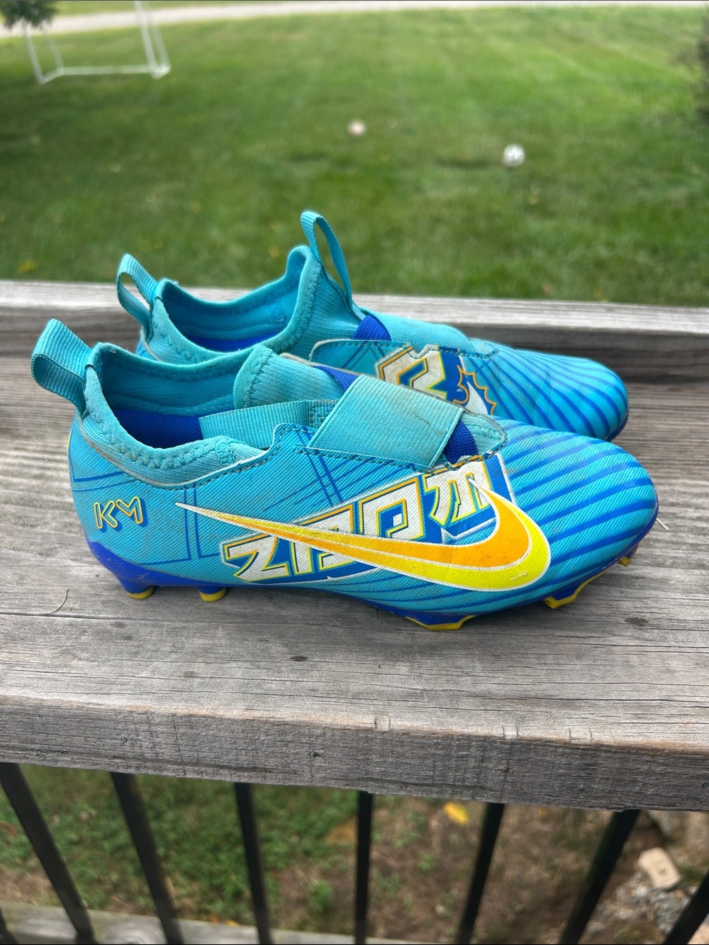 Nike Kids Blue and Yellow Soccer Cleats with Velcro Strap